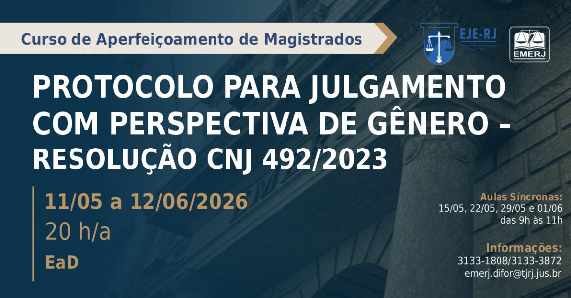 Imagem da notícia - EMERJ abre inscrições para o curso de formação continuada Protocolo para Julgamento com Perspectiva de Gênero - Resolução CNJ 492/2023