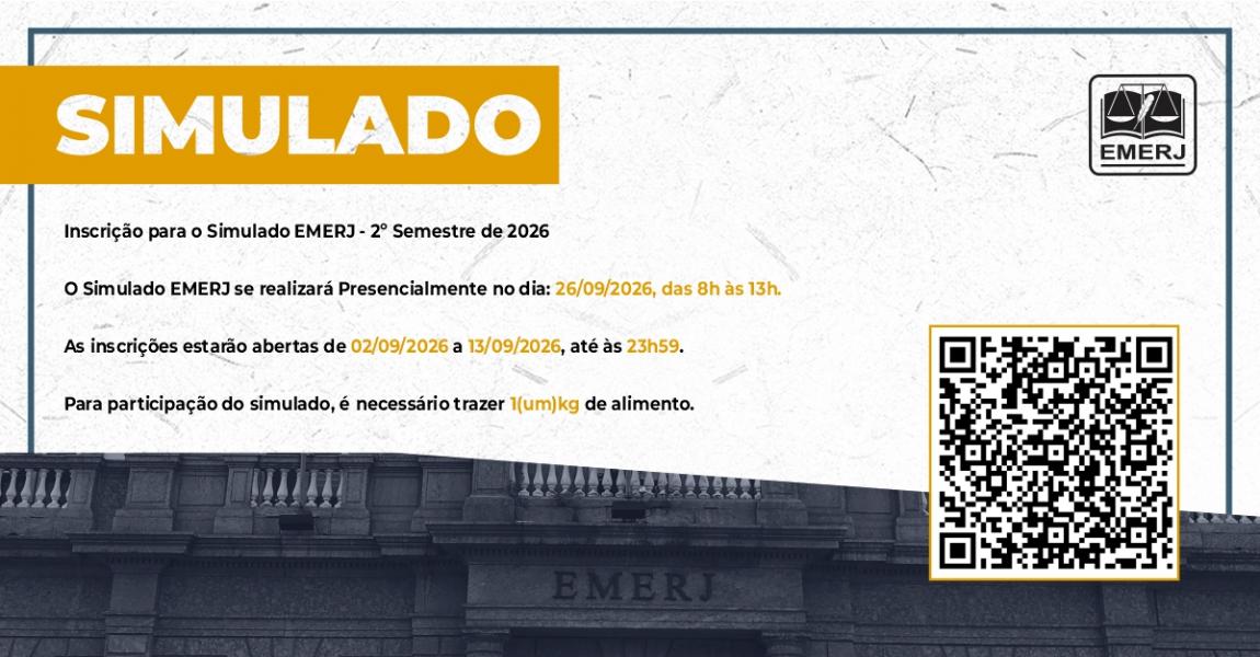 Imagem da notícia - EMERJ realizará simulado exclusivo para alunos do Curso de Especialização em Direito Público e Privado, voltado para o Concurso para Ingresso na Magistratura de Carreira do Estado do Rio de Janeiro