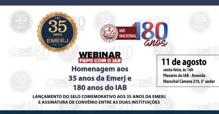 Imagem da notícia - EMERJ e IAB realizarão o evento “Homenagem aos 35 anos da EMERJ e 180 anos do IAB”