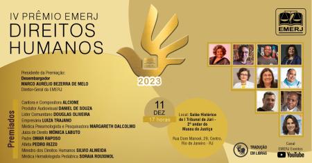 Imagem da notícia - IV Prêmio EMERJ Direitos Humanos homenageará dez personalidades