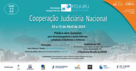 Foto: cartaz com informações sobre o curso "Cooperação Judiciária Nacional".