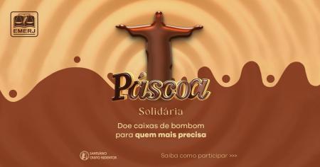 Foto: cartaz com informações sobre ação de Páscoa da Rede Solidária EMERJ em parceria com o Santuário Cristo Redentor.