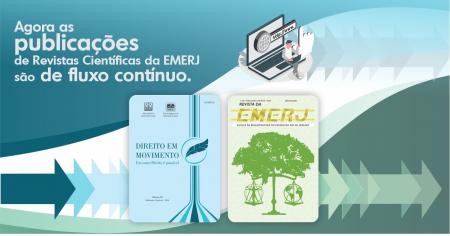 Foto: capas das revistas científicas da EMERJ com informações sobre atualização.
