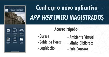 Foto: cartaz com informações sobre o lançamento do App Web EMERJ Magistrados.