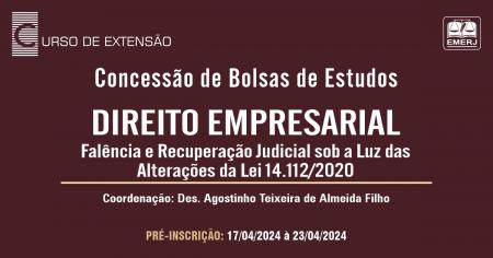 Foto: cartaz com informações sobre edital de bolsa de estudos para curso de extensão "Direito Empresarial".