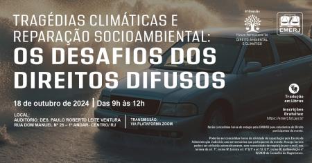 Foto: cartaz com informações da 8ª reunião do Fórum Permanente de Direito Ambiental e Climático.