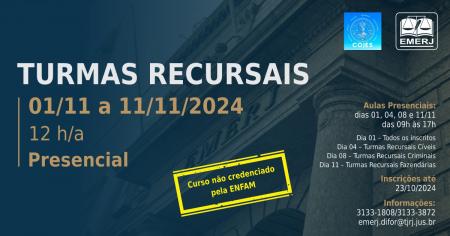 Foto: cartaz com informações do curso de capacitação "Turmas Recursais".