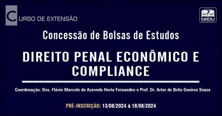 Foto: cartaz com informações sobre concessão de bolsa de estudos para o Curso de Extensão "Direito Penal Econômico e Compliance".