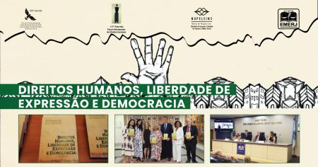 o presidente do Fórum Permanente de Liberdade de Expressão, Liberdades Fundamentais e Democracia da EMERJ, desembargador André Gustavo Corrêa de Andrade e presidente do Fórum Permanente de Direitos Humanos, desembargador Caetano Ernesto da Fonseca Costa a