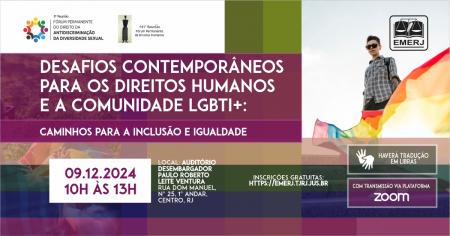 Foto: cartaz com informações sobre a reunião do Fórum Permanente do Direito da Antidiscriminação da Diversidade Sexual e do Fórum Permanente de Direitos Humanos