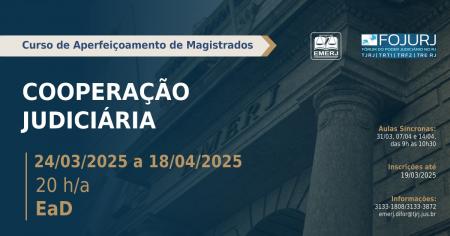 Foto: Cartaz com informações do curso de formação Cooperação Judiciária