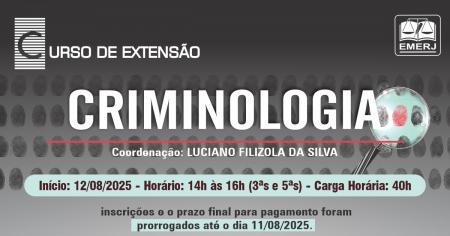 Foto: cartaz com informações de inscrições do curso de extensão Criminologia.