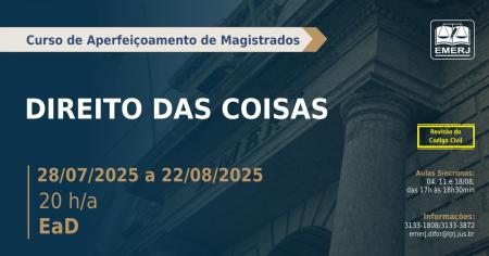 Foto: cartaz com informações curso de formação continuada Direito das Coisas.