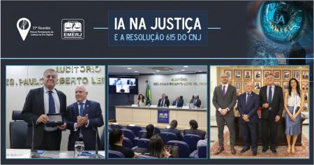 Foto: o diretor-geral da EMERJ, desembargador Cláudio Luís Braga dell’Orto, acompanhado do presidente do fórum, desembargador Nagib Slaibi Filho e demais participantes do evento.