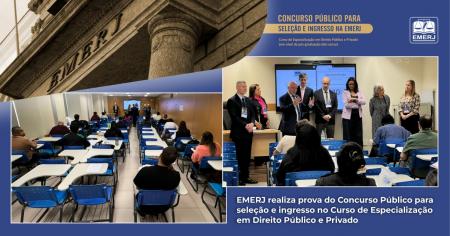 Foto: banner com imagens da prova do Concurso Público para Seleção e Ingresso no Curso de Especialização em Direito Público e Privado – 2º Semestre de 2025.
