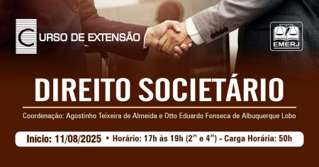 Foto: cartaz com informações do curso de extensão Direito Societário.