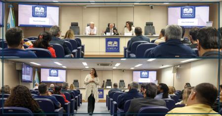 Foto: o diretor-geral da EMERJ, desembargador Cláudio dell’Orto, o presidente da Comissão de Ética da EMERJ, Flávio Peçanha Ferreira e a comissária de Justiça, Adriana da Vinha Nunes.