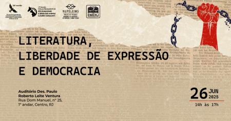 Foto: cartaz com informações sobre o evento Literatura, Liberdade de Expressão e Democracia