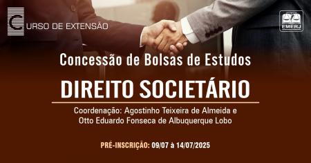 Foto: Cartaz com informações sobre concessão de bolsas de estudo para o curso de extensão em Direito Societário.
