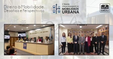 Foto: O diretor-geral da EMERJ, desembargador Cláudio Luís Braga dell’Orto e o presidente do fórum, desembargador Renato Lima Charnaux Sertã, acompanhados dos integrantes do encontro.
