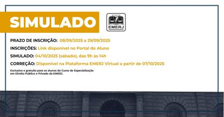 Foto: Cartaz com informações sobre o simulado presencial promovido pela EMERJ.