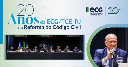 Foto:  O diretor-geral da Escola da Magistratura do Estado do Rio de Janeiro, desembargador Cláudio Luís Braga dell’Orto, acompanhado do ministro do STJ  Antonio Saldanha Palheiro , e demais participantes do evento 20 Anos da ECG/TCE-RJ e a Reforma do Cód