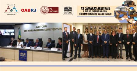 Foto: Diretor-geral da EMERJ, desembargador Cláudio dell’Orto, acompanhado de demais participantes do evento As Câmaras Arbitrais e sua Relevância no Atual Sistema Brasileiro de Arbitragem.