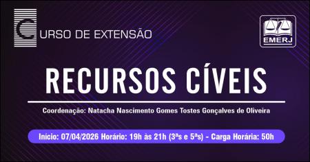 Foto: Cartaz com informações do curso de extensão Recursos Cíveis.