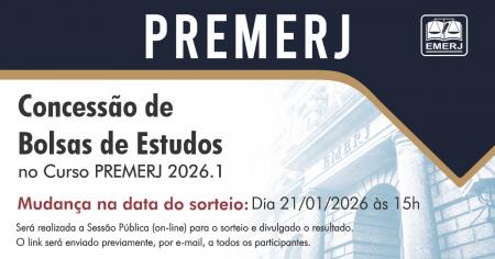 Foto: banner com informações sobre a nova data do sorteio de bolsas para o PREMERJ.