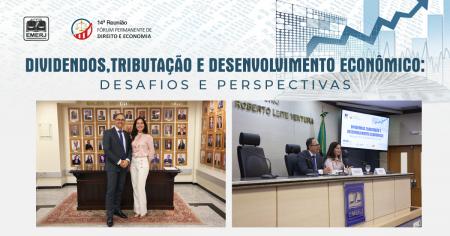 Foto: o presidente do Fórum Permanente de Direito e Economia com a palestrante Bianca Xavier