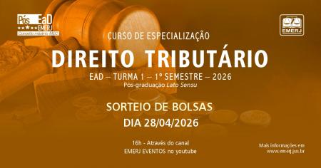 Imagem da notícia - EMERJ publica edital para concessão de bolsas de estudo para o Curso de Especialização em Direito Tributário – EAD 1