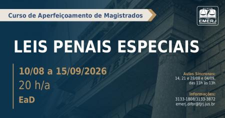 Imagem da notícia - EMERJ abre inscrições para o curso de formação continuada Leis Penais Judiciais