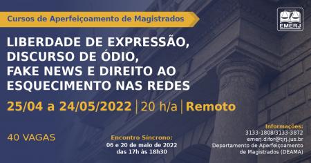 Imagem da notícia - Estão abertas as inscrições para o curso “Liberdade de Expressão, Discurso de Ódio, Fake News e Direito ao Esquecimento nas Redes”, as vagas são limitadas