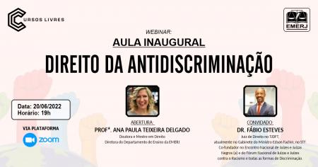 Imagem da notícia - JUIZ DO TJDF MINISTRARÁ AULA INAUGURAL DO CURSO “DIREITO DA ANTIDISCRIMINAÇÃO”, NOVA DISCIPLINA EXIGIDA PARA INGRESSAR NA CARREIRA DA MAGISTRATURA
