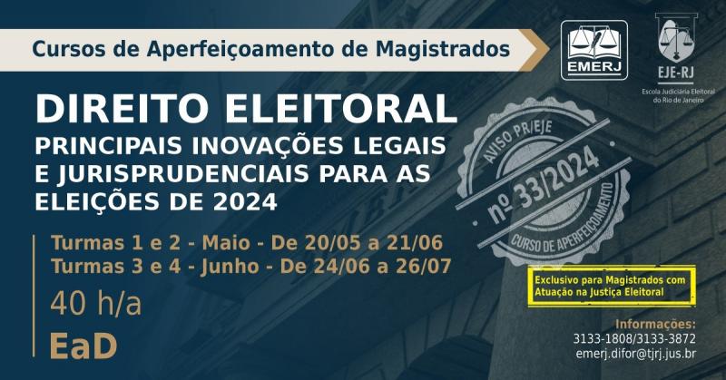 Foto: cartaz do curso de aperfeiçoamento de magistrados "Direito Eleitoral".