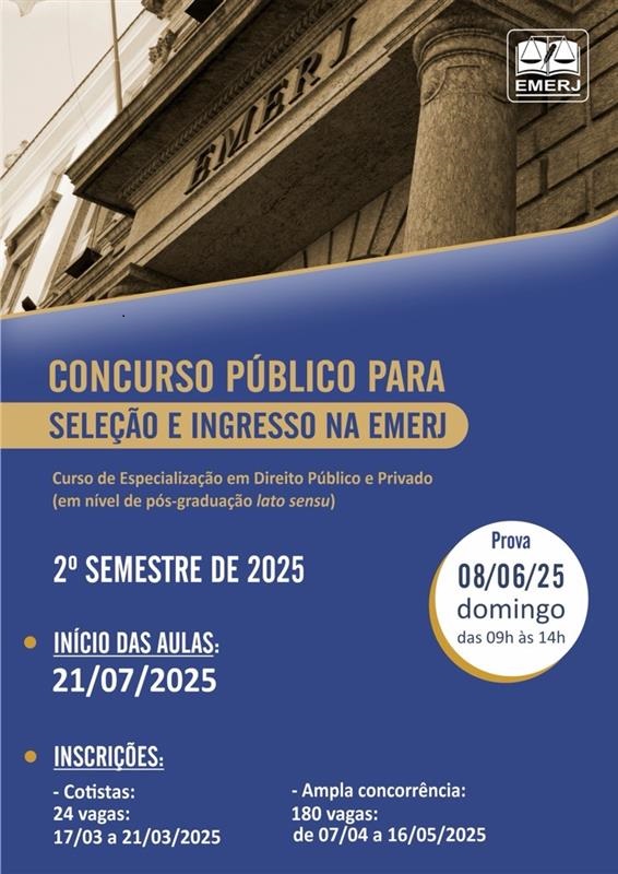 cartaz do Concurso Público para Seleção e Ingresso na EMERJ - 1º semestre/2025