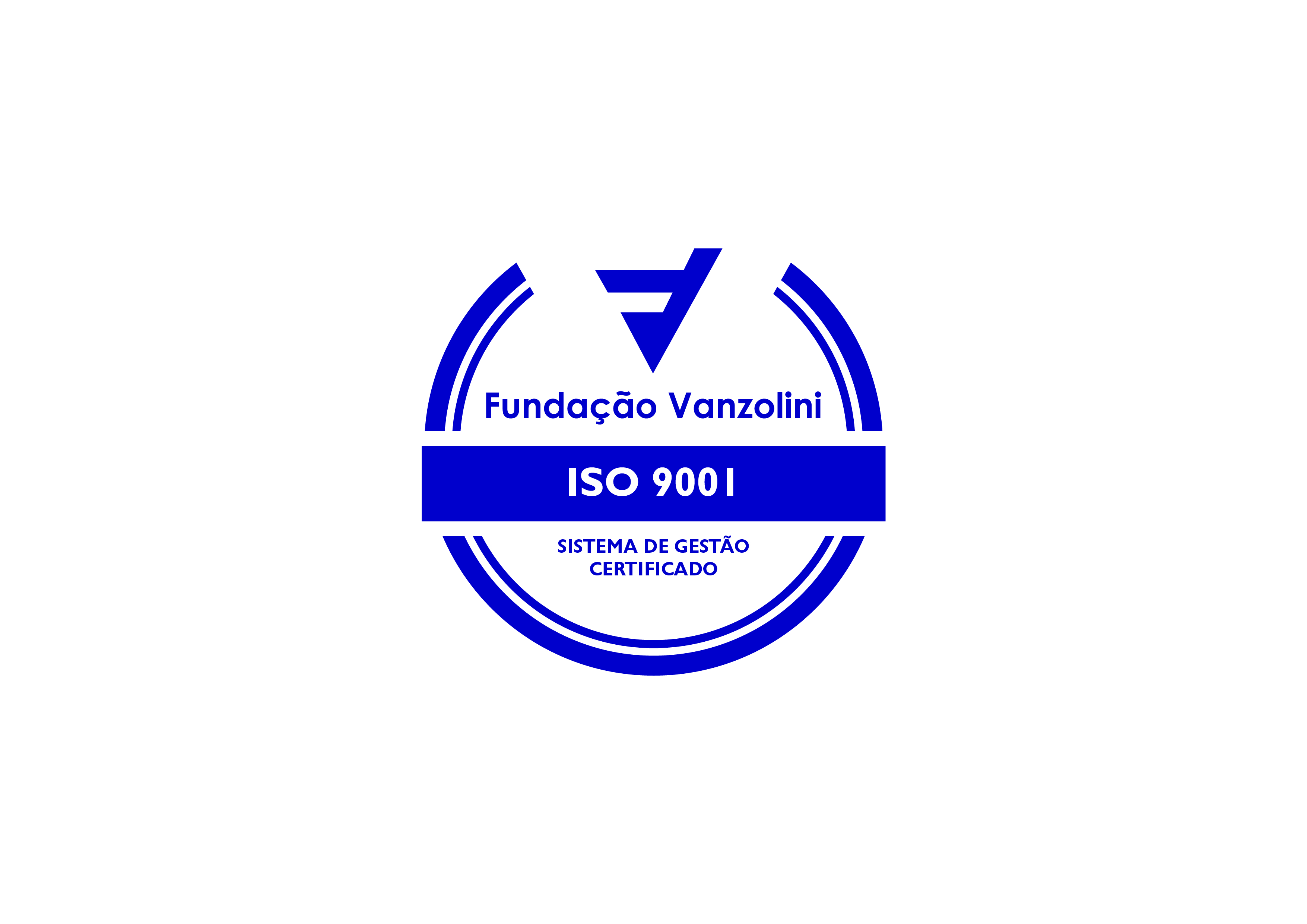 Logomarca azul e branca da Fundação Vanzolini